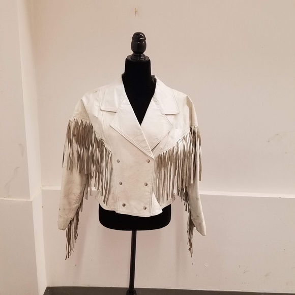 Jackets & Blazers - UNISEX COWBOY BEIGE WESTERN LEATHER JACKET WITH FRINGE